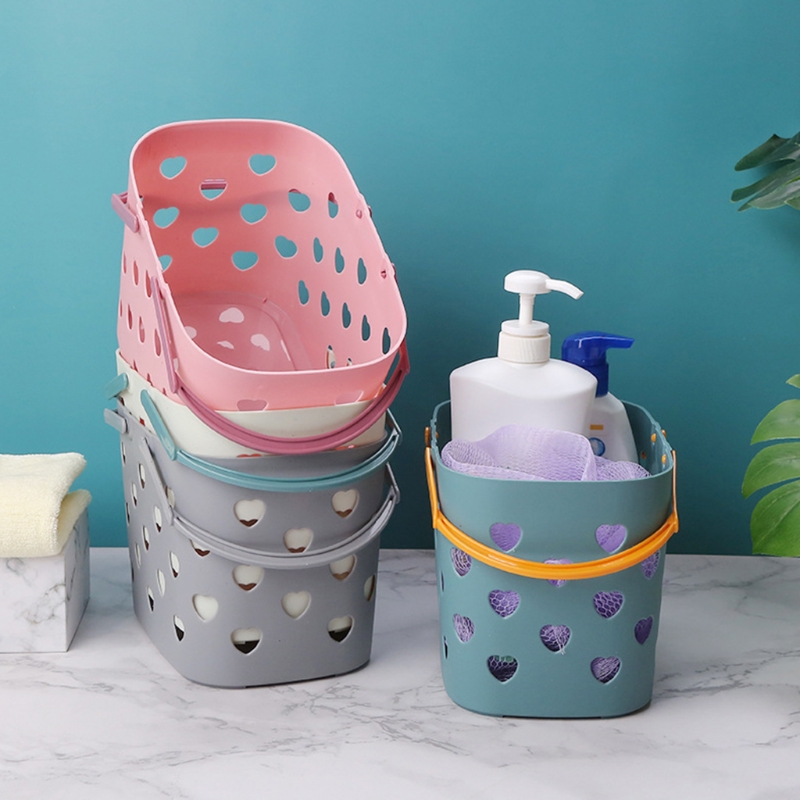 Portable Shower Caddy Tote Heart Shaped Hollow Plastic Storage Basket with Handle Box Organizer Bin for Bathroom Pantry