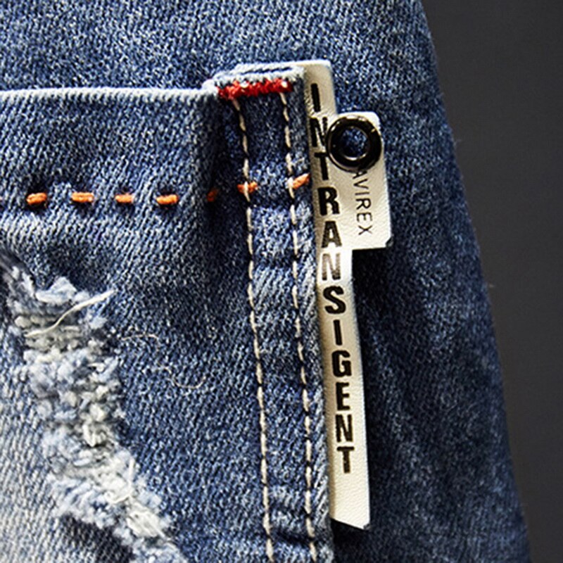herren Jeans Löcher Ausgefranste Hiphop Zerrissene Licht Blau Dünne strecken Schlank Bein Streetwear betrübt Moto Radfahrer Jeans Männlichen Denim