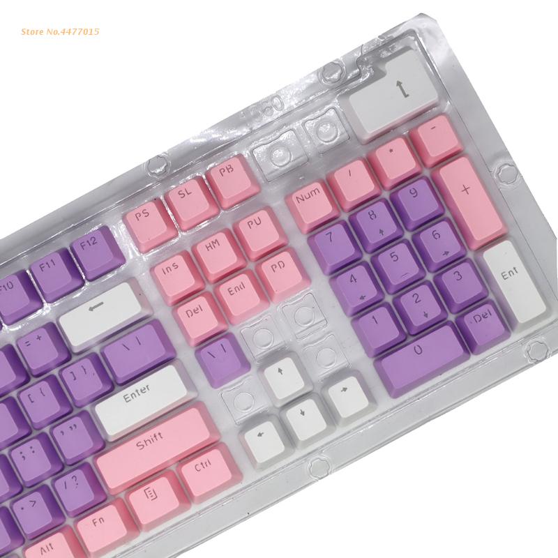 Juego de teclas de instalación de teclado mecánico, 3 combinaciones de colores (Rosa/morado/blanco), 104 PBT,
