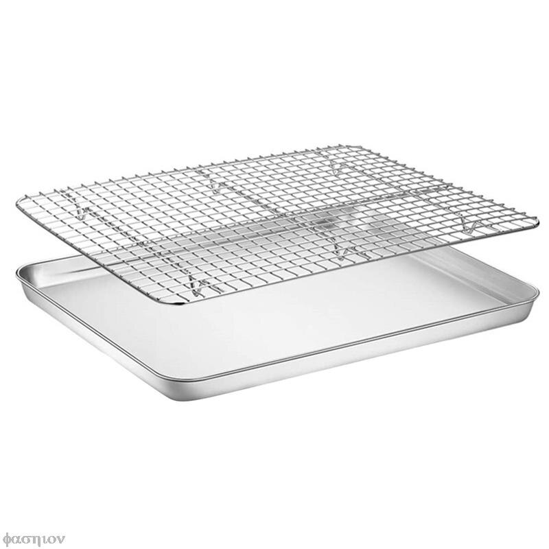 Stainless Steel Baking Tray With Removable Cooling Rack Set Non-stick Chips Basket Baking Dish Grill Mesh Kitchen Tool BBQ Tray: KN15433H02-S
