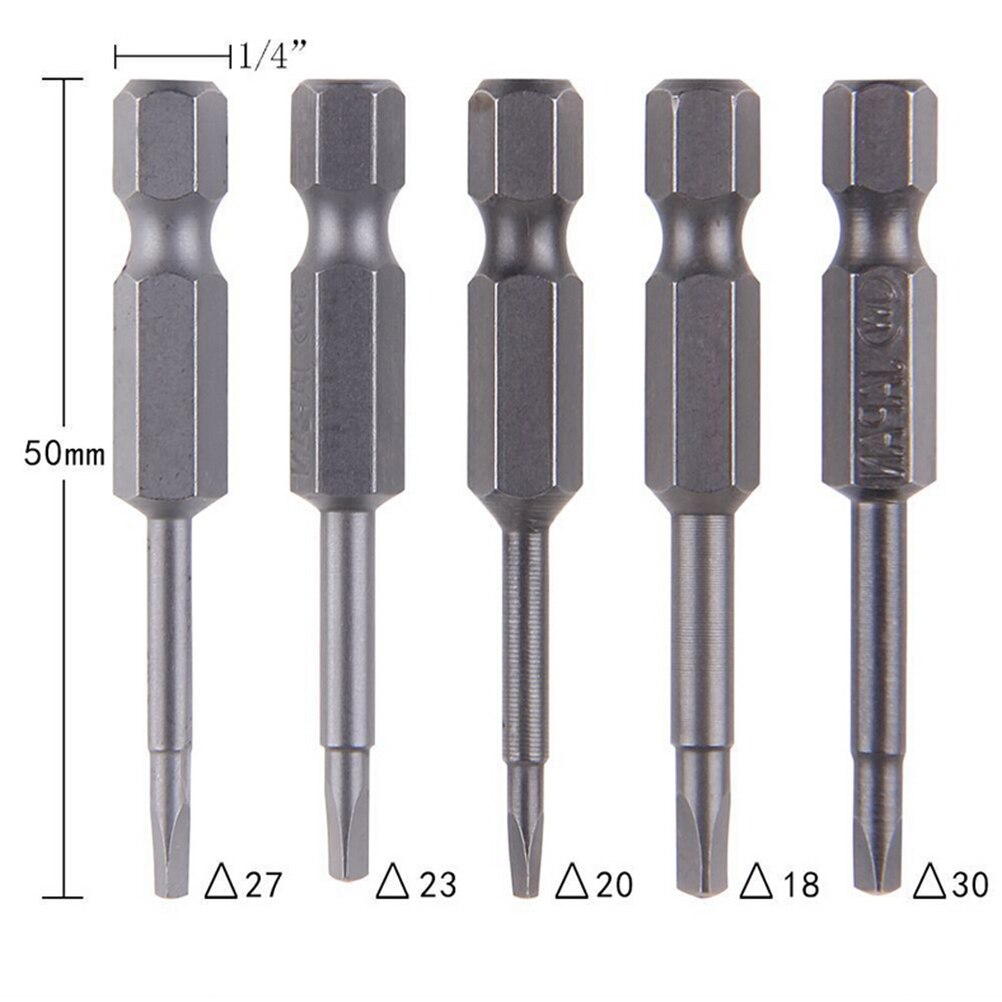 Lot de 5 tournevis à tête triangulaire magnétique antidérapante, embout de tournevis 1/4 &quot;S2 à tige hexagonale en acier, accessoires d&#39;outils électriques 50mm