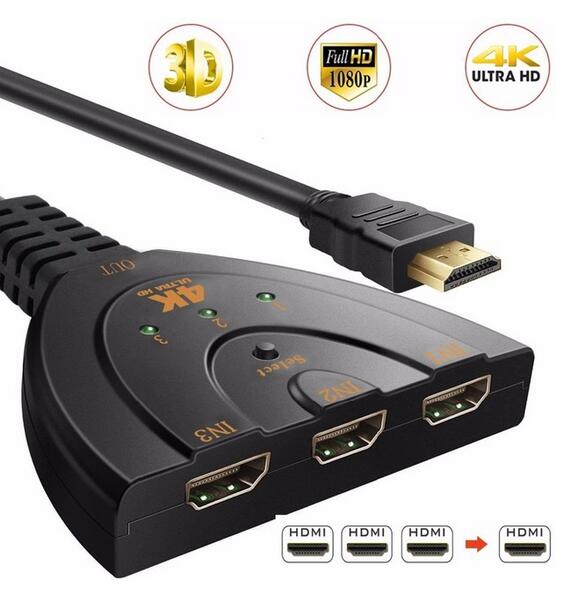 4K * 2K 3D Mini 3 Port Hdmi Switch 1.4b 4K Switcher Hdmi Splitter 1080P 3 in 1 Out Poort Hub Voor Dvd Hdtv Xbox PS3 PS4 Capture Card: 4K