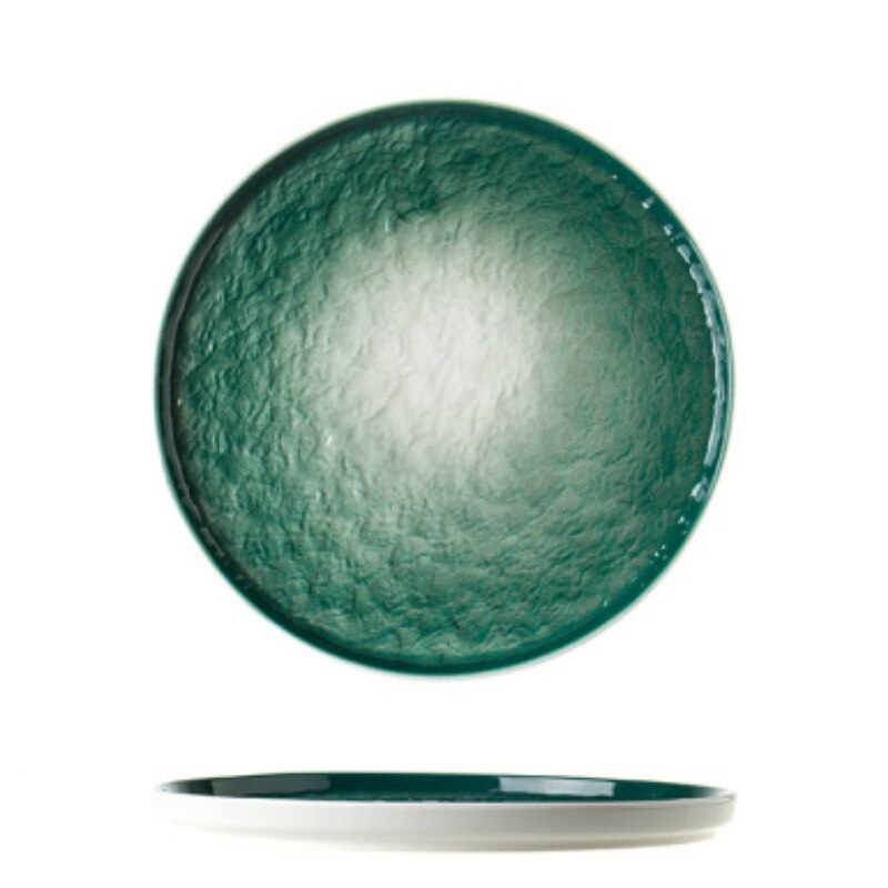 Color Stone Grain Western Plate Ceramic Disc Household Steak Pasta Tray Tableware WF107: Green / 6 Inches