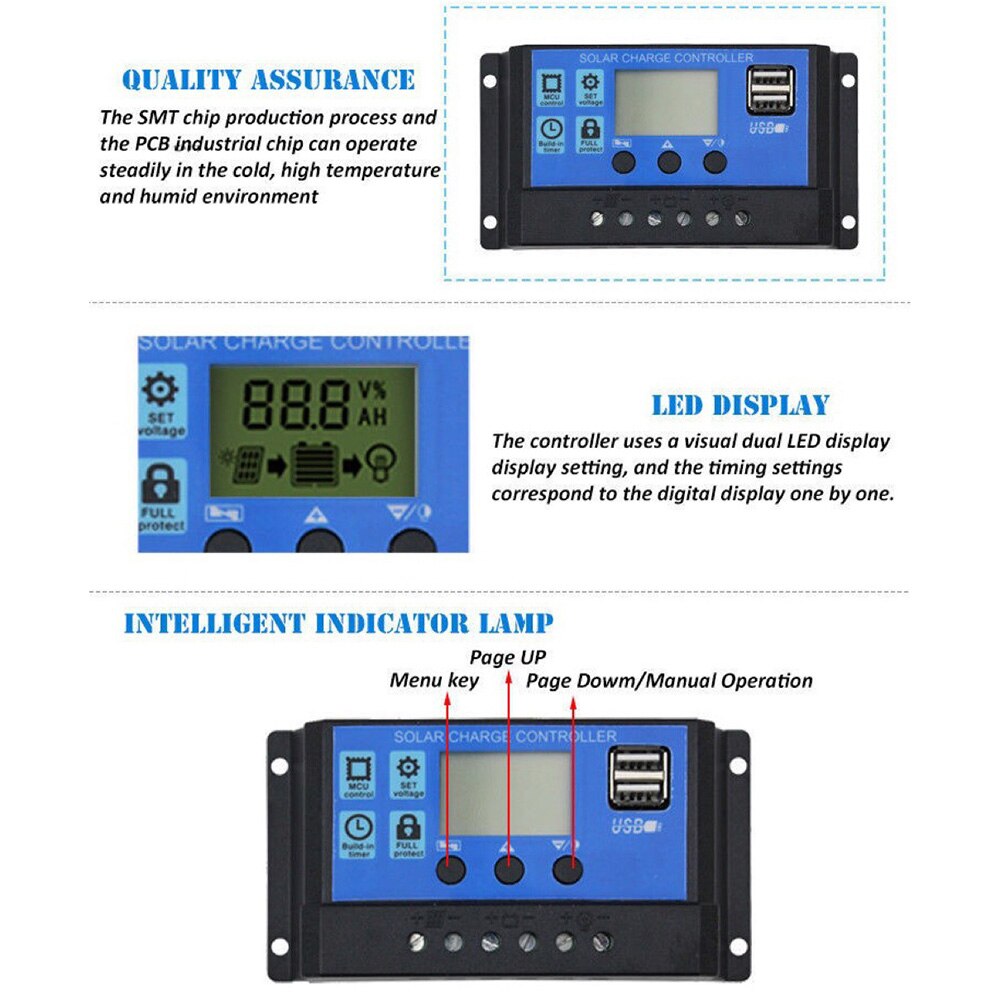 10A/60A/100A Solar Charge Controller Usb Zonnepaneel Batterij Intelligente Regulator Verstelbare Dual Lcd Straat Licht Controller