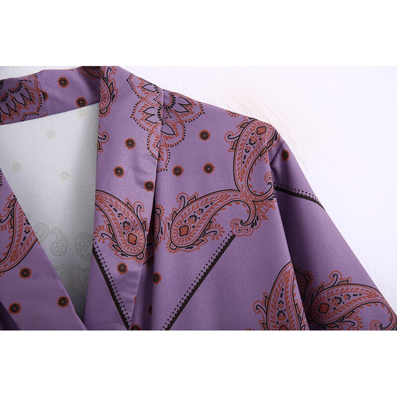 Kvinder jakkesæt blazer za to dele sæt kontor dame dobbelt knap blomsterprint blazere jakker boot cut bukser bukser kvinde