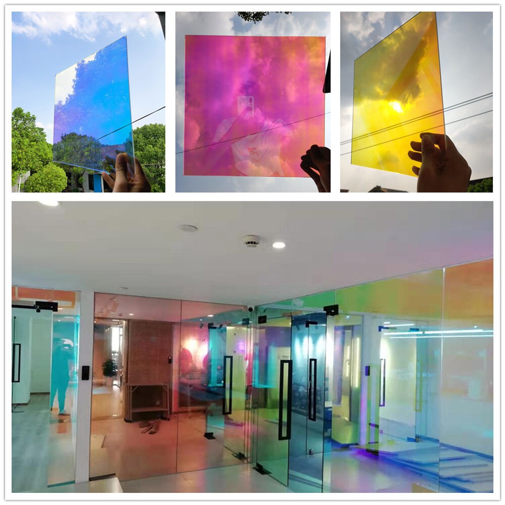 HOHOFILM 137cm x 50cm Regenboog glasfolie Decoratieve Dichromic Iriserende glas Sticker home Decor Zelfklevende