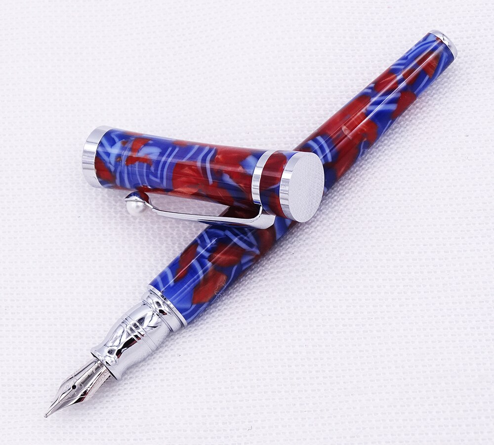Fuliwen Celluloid Vulpen Esdoornblad Blauw-Rood, fine Nib Schrijven Pen Business Office Home Schoolbenodigdheden
