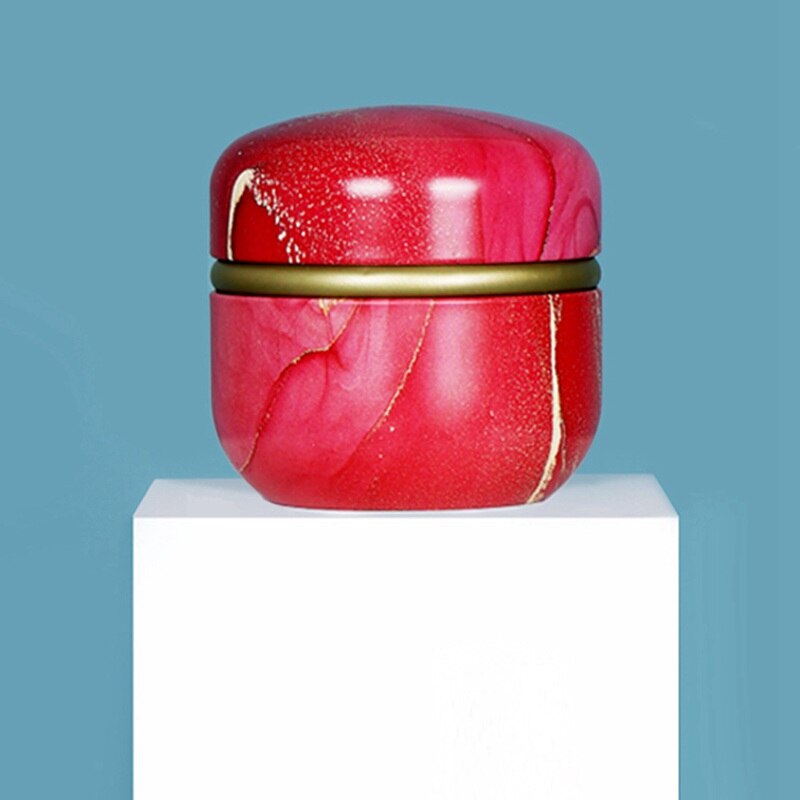 ♕s Small Round Tea Tin Cans 50g Scented Tea Universal Packaging Box Tinplate Box Portable Tea Caddies: red