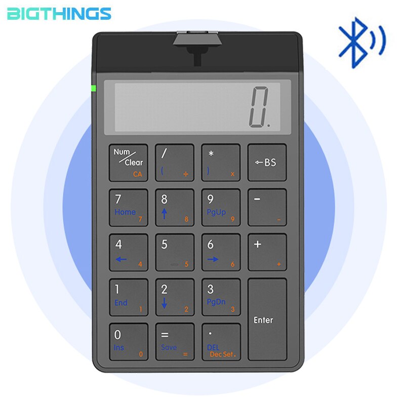 Numeric Keyboard Bluetooth Keypad Digital Calculator with LCD Display Screen Rechargeable For Windows Laptop Android Tablet