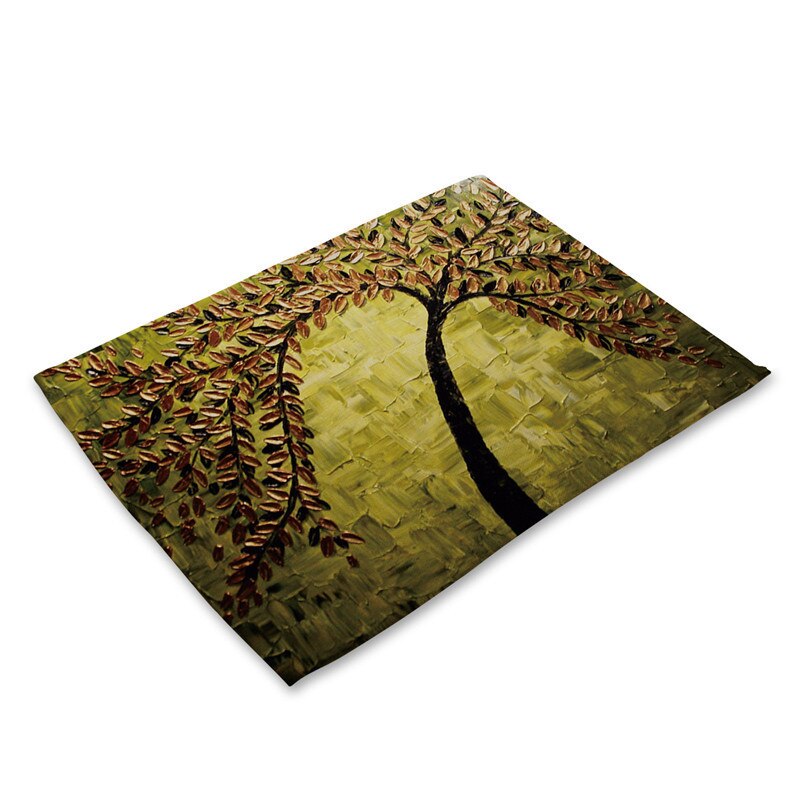 1Pcs Flower Tree Pattern Kitchen Placemat Dining Table Mat Drink Coaster Cotton Linen Pad Bowl Cup Mat 42*32cm Home Decor MP0016: S