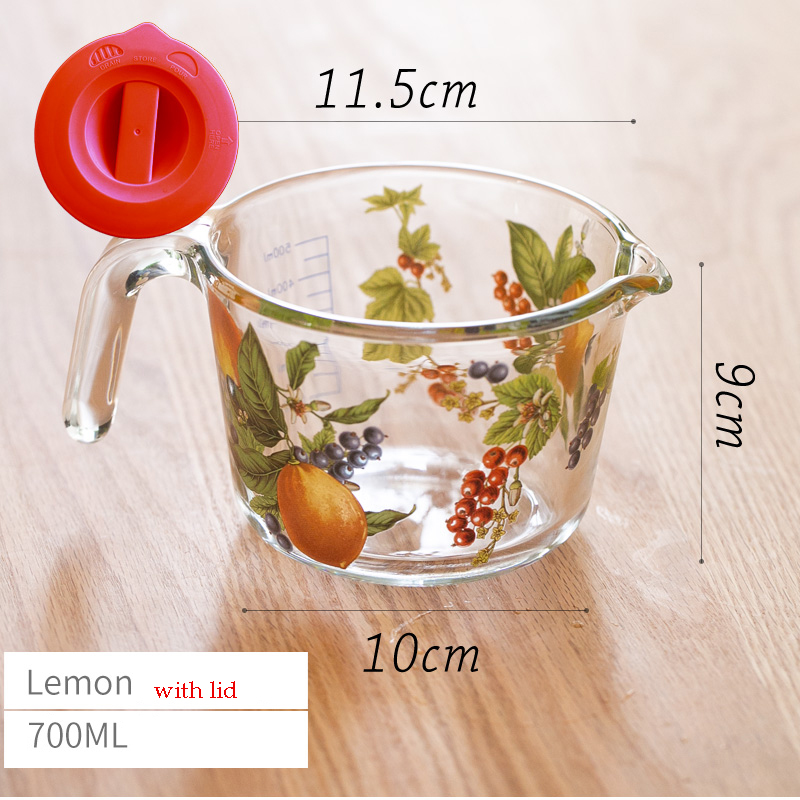 retro Blume Messbecher mit Deckel Glas Milch Saft Tasse mit Skala Messgläser Haushalt Küche Spielereien Backen Kochen Werkzeug: MULTI