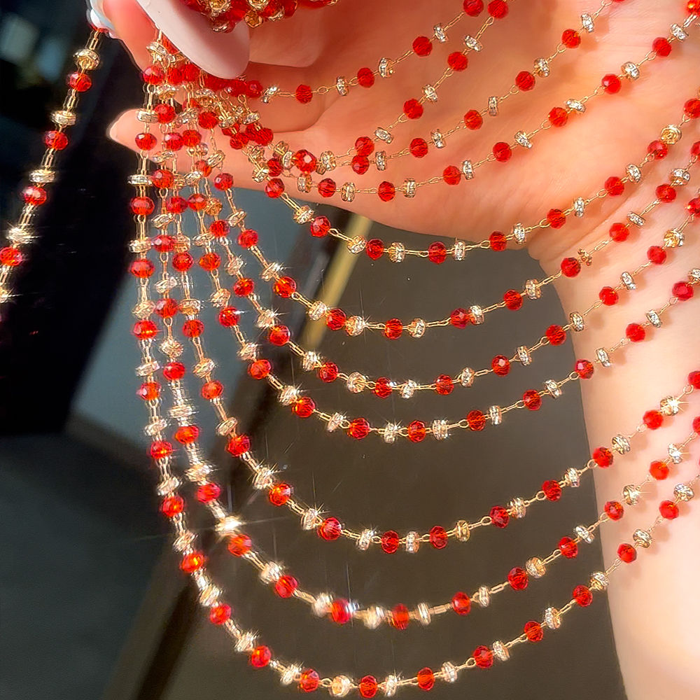 0,5 M 1M 2M bola de cristal roja cadena con cuentas cuentas de vidrio collar cadena accesorios para la fabricación de joyas componentes manualidades suministros DIY