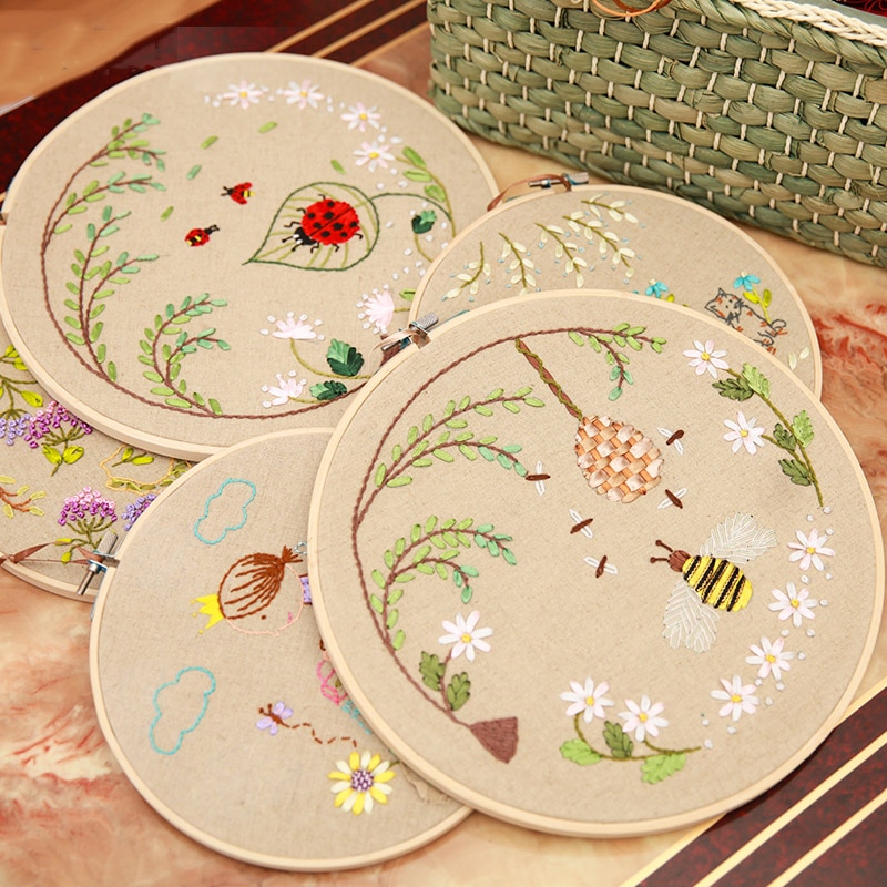 Avec cadre bricolage rubans broderie pour débutant kits de couture point de croix dessin animé animaux art mural décoration chambre bébé