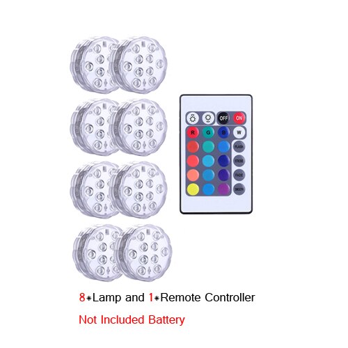 Unterwasser Licht Wasserdicht Batterie Betrieben 10LED Multi Farbe Tauch LED Lampe für Aquarium Schwimmbad Hochzeit Party: 8Lampe 1Fernbedienung