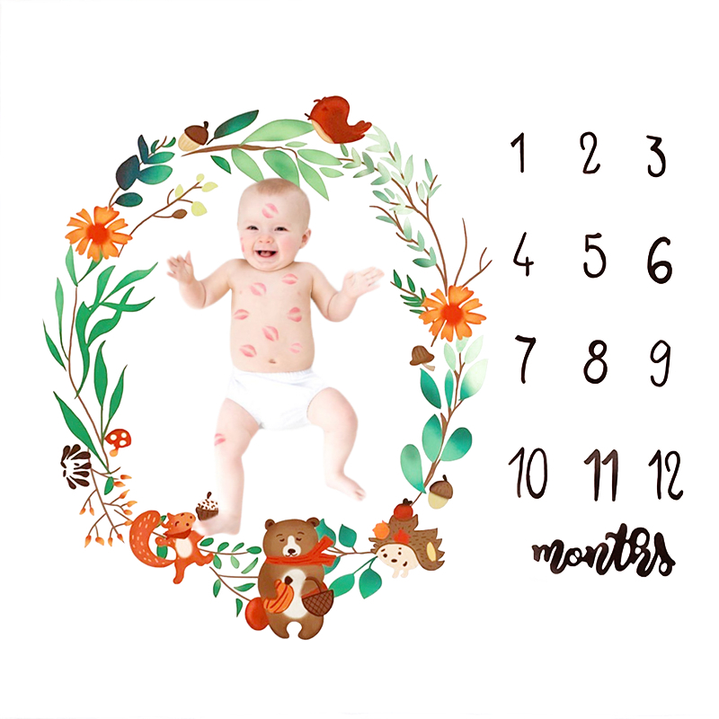 0-12M Newborn Baby Monthly Milestone Blanket Bear Stickers Frames Photo Props Background Diaper Boy Girl Backdrop Accessories: 105