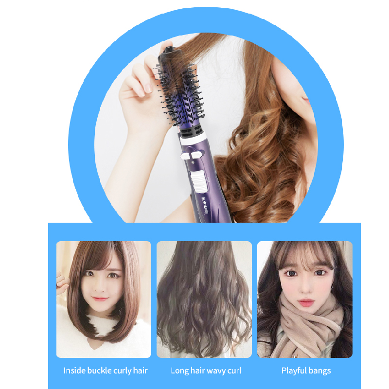 Kemei 2in1 rotary Air Spin Brush Kit for Styling Hair Dryer Brush , 2 Detachable Auto-Rotating Curling Brush Round