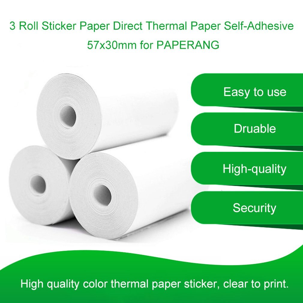 5 Roll Printable Stickea5 Roll Printable Stickeaar Paper Direct Thermal Paper 57x30mm for PAPERANG Portable Pocket Printer