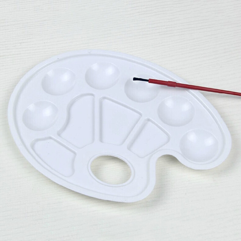 Paleta de pintura blanca, 10 diseños de pozos con orificio para el pulgar, bandeja de dibujo de plástico, paleta de colores para óleo y acuarela, 1 unidad