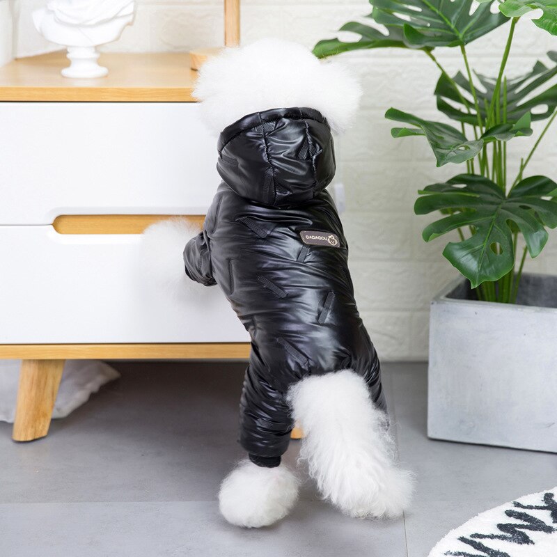 Tøj til små hunde vinter varm hvalp hund frakker vandtæt hætte hundejakke jumpsuits chihuahua tøj: Sort / M