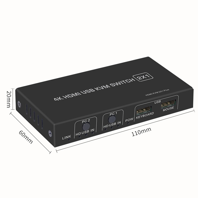 4 K Hdmi Kvm Switch 2In 1Out Usb HDMI1.4 Kvm Switcher Splitter Ondersteuning Remote Wake-Up Voor Toetsenbord Muis printer Monitor