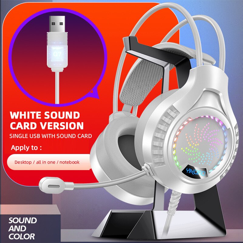 Cool Led Light Wired Gaming Headphones With Mic Bass Stereo Noise Reduction For Computer PC Gaming Headset: White USB