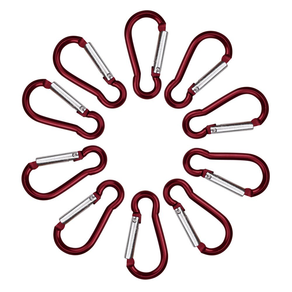 10pcs Candy Colors Carabiner Aluminum Alloy D Ring Key Chain Carabiners Hook Spring Snap Clip Hooks Keychain climbing equipment: Red