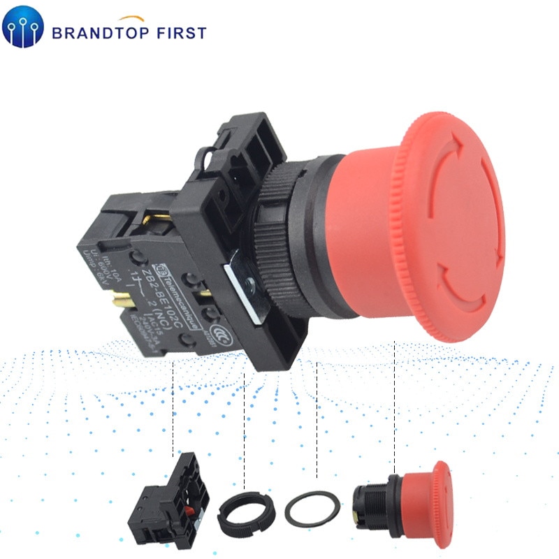 Red NC 22mm Emergency Stop Mushroom Push button switch XB2-ES542 Control electrical starter switch 220V 10A