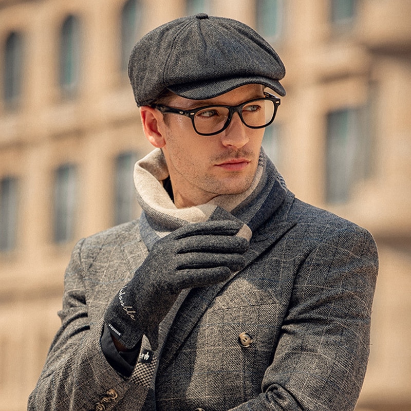 Boina plana Vintage para hombre y mujer, gorro de lana de ala corta, Boina gruesa para vendedor de periódicos, Primavera e invierno,