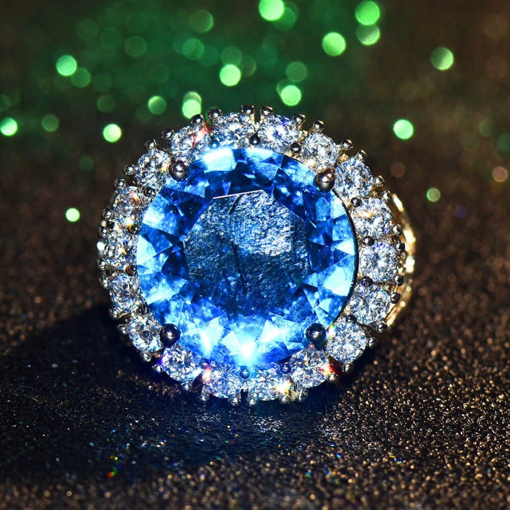 Luxe Vrouwelijke Grote Blauwe Steen Ring Zilver Kleur Trouwringen Voor Vrouwen Jaar Mode Engagement Ring Sieraden