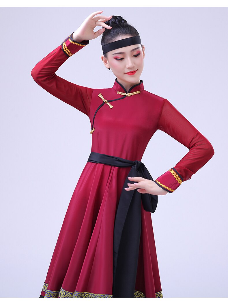 Vestido Rojo mongol para mujer, disfraz de baile folclórico, disfraz de actuación de Festival, disfraz de escenario, disfraz de Baile Folclórico