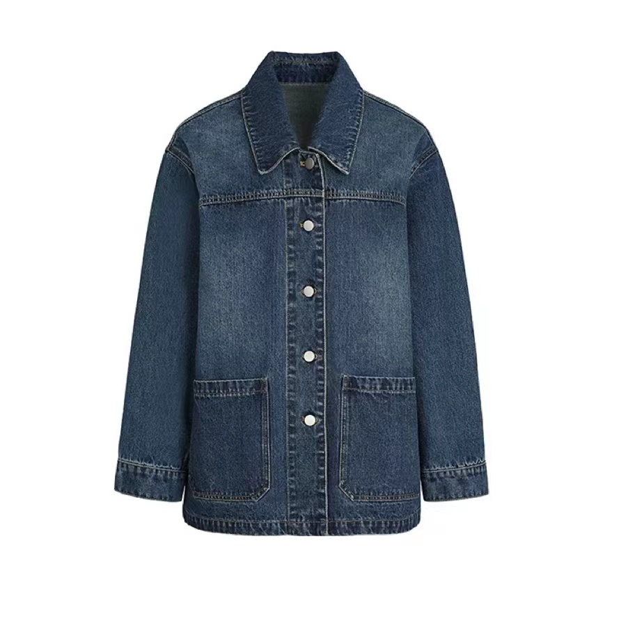 Cropped denimjakke efterår klassisk løs vasket bomuld blå jeansjakke dametøj i overtøj