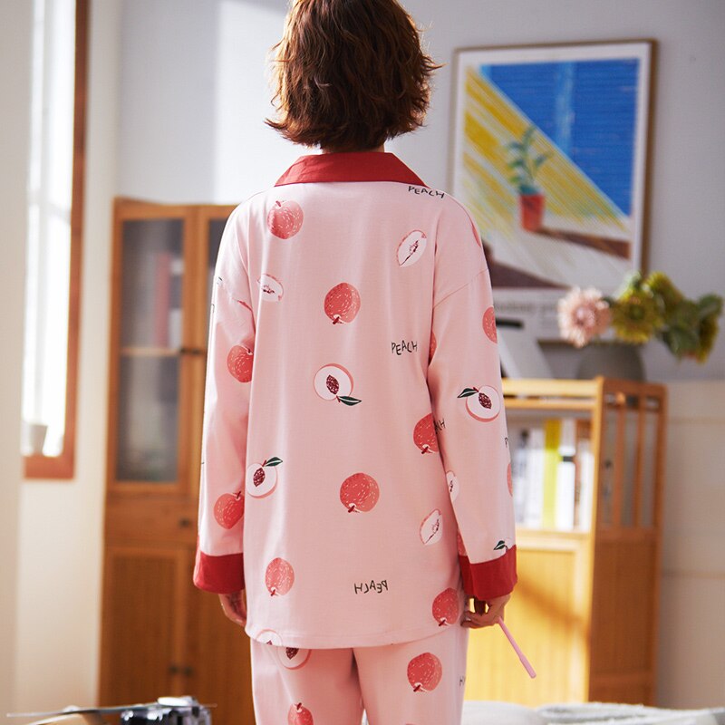 Pijamas de maternidad para mujeres embarazadas, ropa de dormir de algodón con estampado coreano, con cerezas, para amamantar, Otoño,