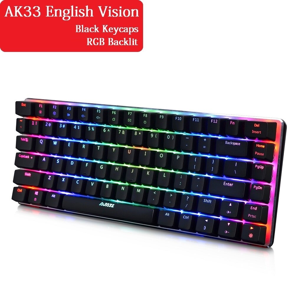 Ajazz AK33 Mechanische Gaming Toetsenbord Blauwe Schakelaar 82 Keys Bedraad Toetsenbord Voor Pc Games Met Ergonomische Cool Led Backlit: RGB Backlit / zwarte schakelaar