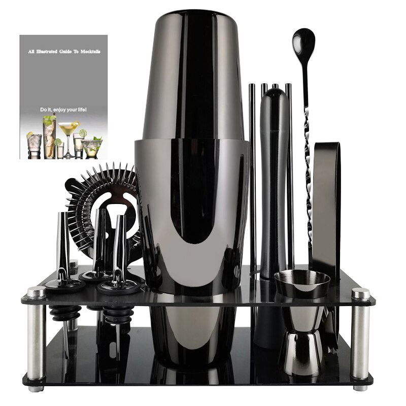 Black/Gold/Rose Gold Boston Cocktail Shaker Set 3-12 Pcs Bar Tools Set Martini Bartending Shakers Kit with Stylish Stand Recipe