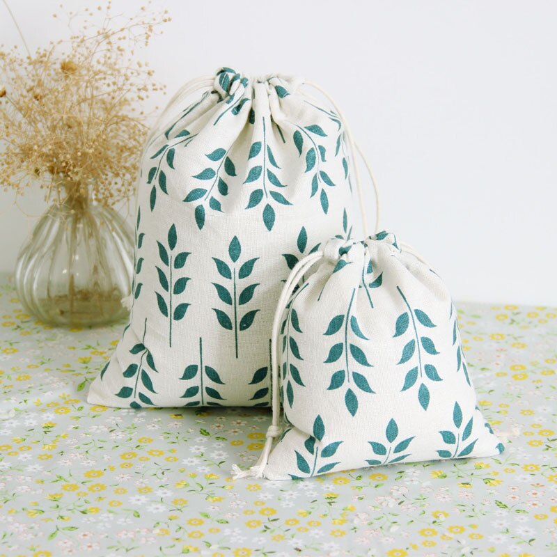 Gird Blue Leaf Linen Pouches 8x10cm 9x12cm 10x15cm 13x17cm Birthday Wedding Party Candy Sack Jewelry Jute Bag Sack