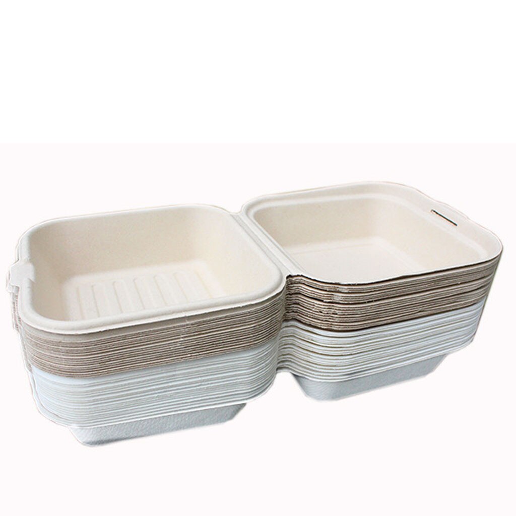 10 Stuks Wegwerp Bento Box Milieuvriendelijke Lunchbox Voedsel Container Natuurlijke Suikerriet Pulp Servies Lunchbox Voor Kantoor Cake