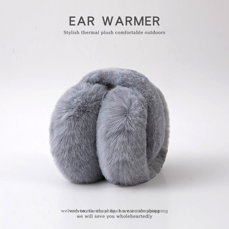Plush Ear Warmer Winter Warm for Women Men Solid Color Earflap Outdoor Cold Protection EarMuffs Ear Cover Christmas Gif: GRAY