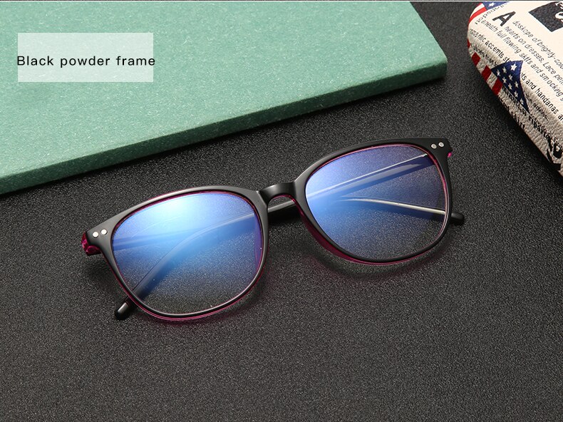 Unisex Portable Optical Glasses Ultra Light Resin Blue Light Blocking Glasses Flexible Vision Care Computer Round Glasses: Black Powder Frame