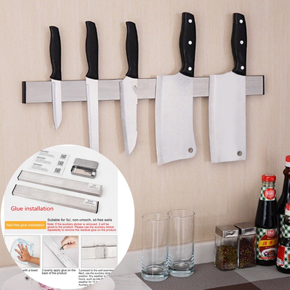 Væg knivholder miljøvenlig rustfrit stål køkken magnetisk hvilestativ til knive bar opbevaring blok kniv: Lim 51cm