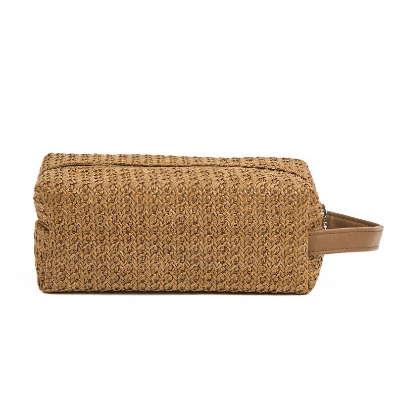 1 Pc borsa da trucco per donna in tessuto di erba borsa da viaggio per donna estiva borsa da spiaggia trucco Kit di bellezza borse Casual per le vacanze: Brown