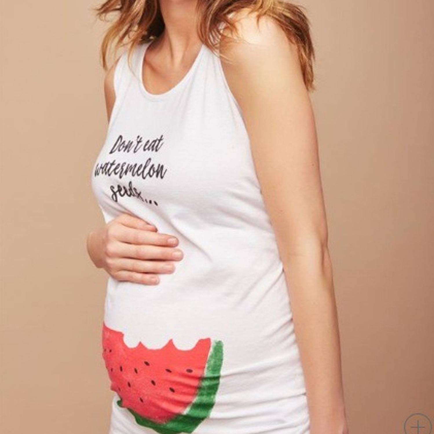 Mammakläder sommar gravida kvinnor väst o-ringad ärmlös rolig ät inte vattenmelon frön tryck t-shirt gravida kvinnor