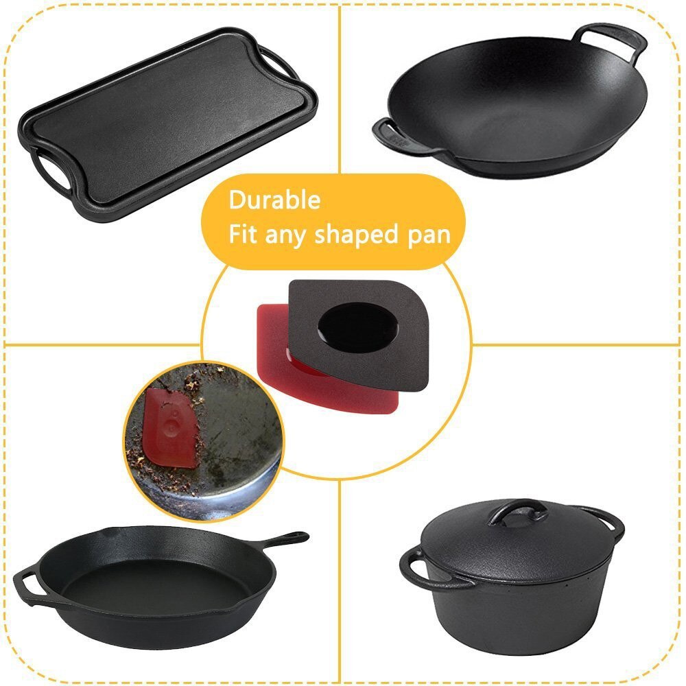 5pcs Set Durable Pan Scrapers with Silicone Handle Holder Cookware Kitchen Cleaning Oil Dirt Scraper Cleaner: Black
