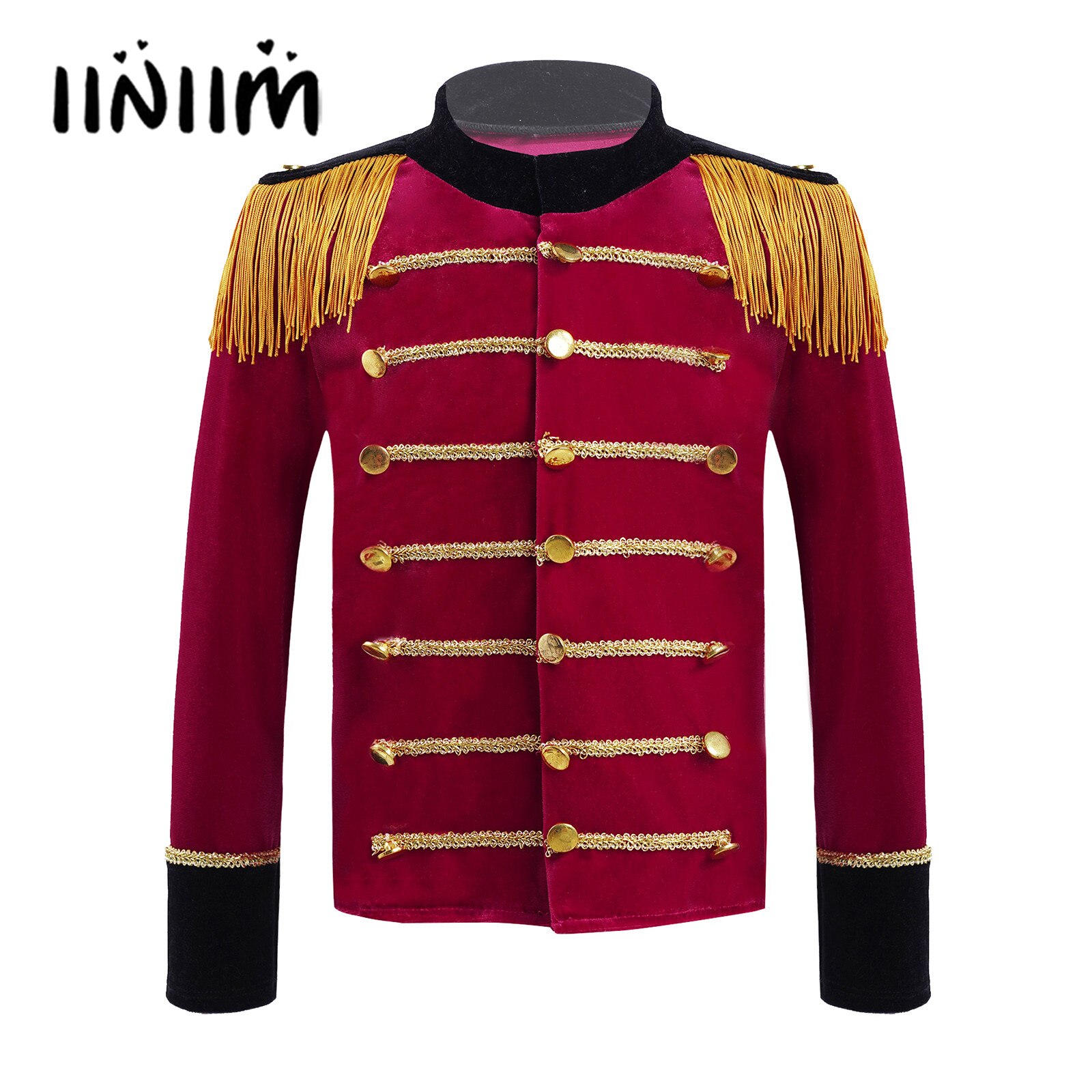 Equipo de tambor y trompeta rojo para niños, uniforme de protección de Honor, terciopelo, mangas largas, borlas, adorno de trenza dorada, Tops adornado