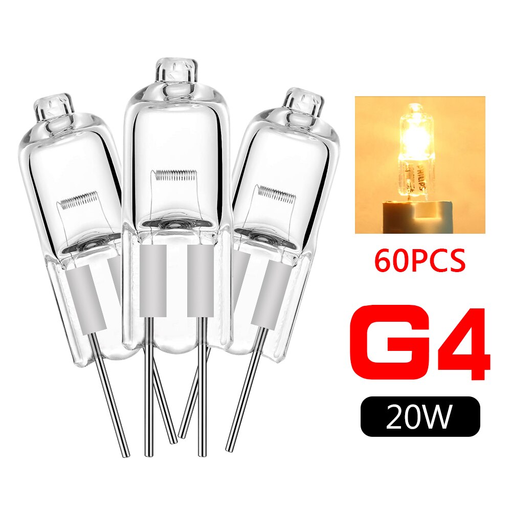 60Pcs G4 Halogeen Lampen 12V 20W Transparante Capsule Case Lamp Verlichting Warm Wit Voor Thuis Slaapkamer