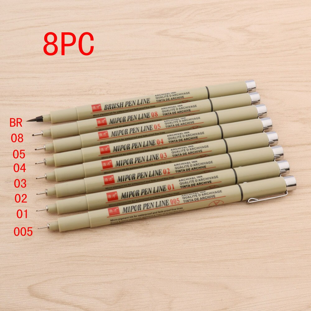 12pc Micron Neelde Soft Brush Drawing Pen Pigment 005 01 02 03 04 05 08 Brush fine point Markers pen Drawing Painting Stationery: 8pc pen