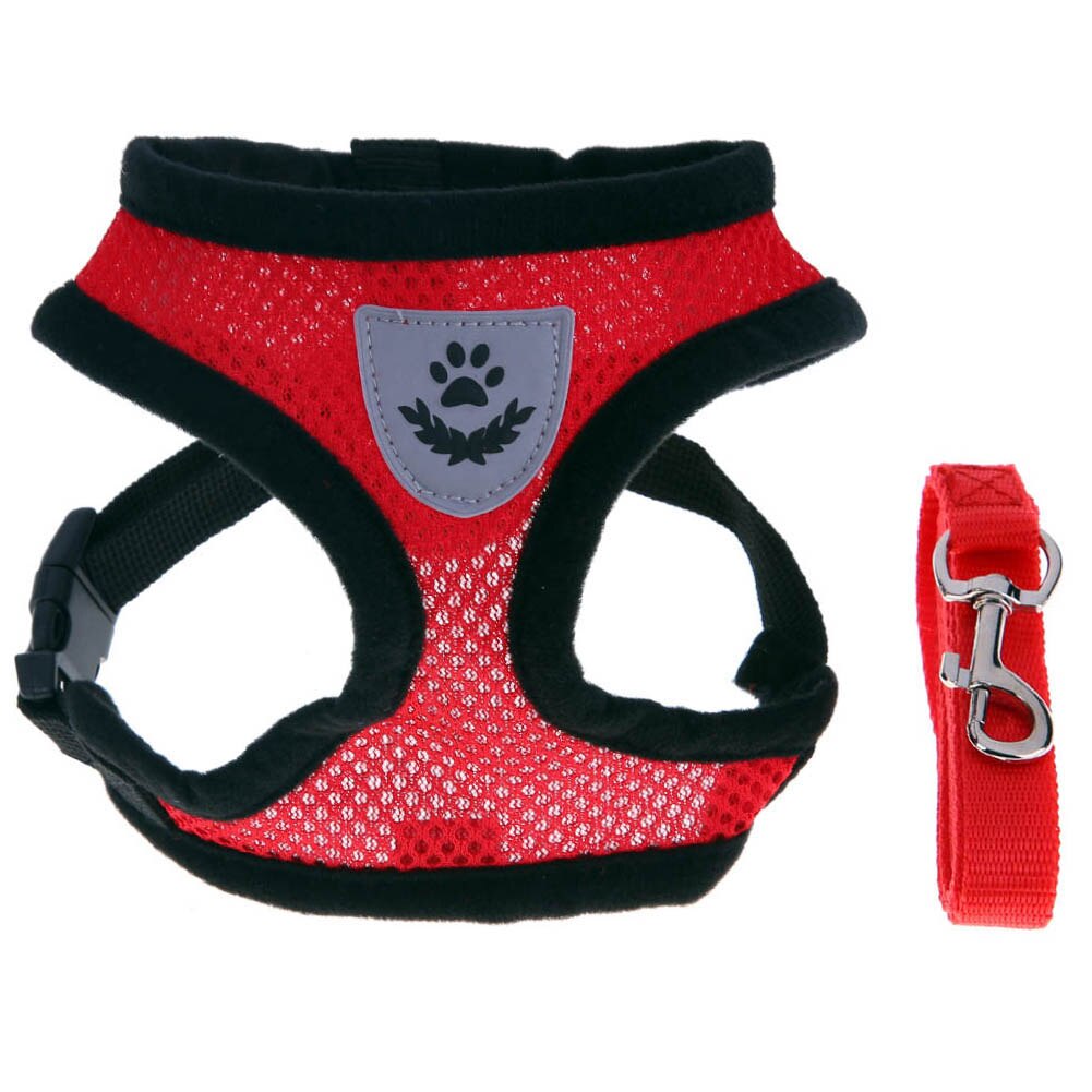 Pet Vest Pet Traction Rope Mesh Cloth Black Pink Red Blue Pet Breathable Vest Harness Leash Puppy Walking Traction Rope Strap: Red L	