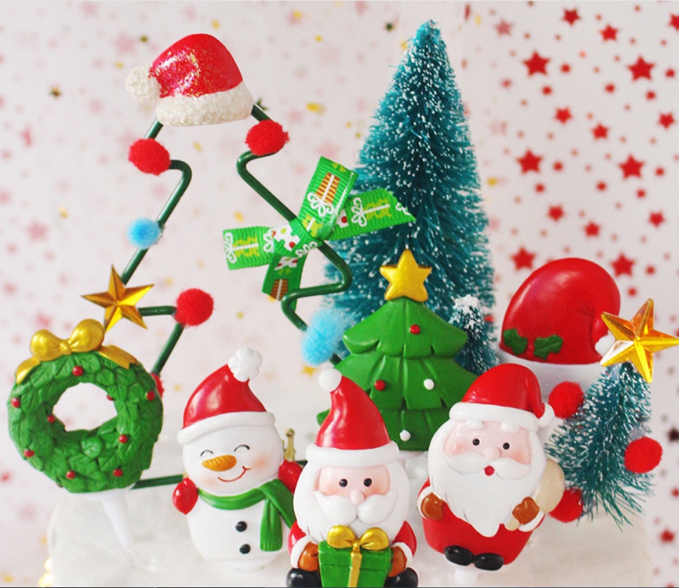 Merry Christmas Cake Toppers Cute Santa Claus Cake Decor Xmas Tree Cupcake Topper Merry Christmas Decor for Home Noel