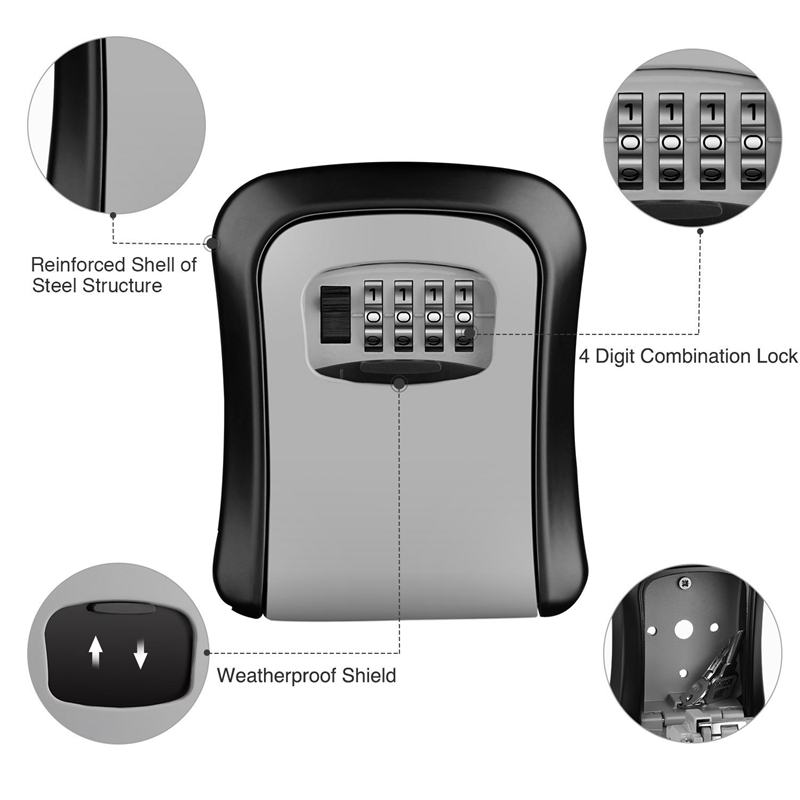 Mool Key Lock Box Muur Gemonteerde Sleutel Kluis Weerbestendig 4 Digit Combinatie Sleutel Opslag Lock Box Indoor Outdoor
