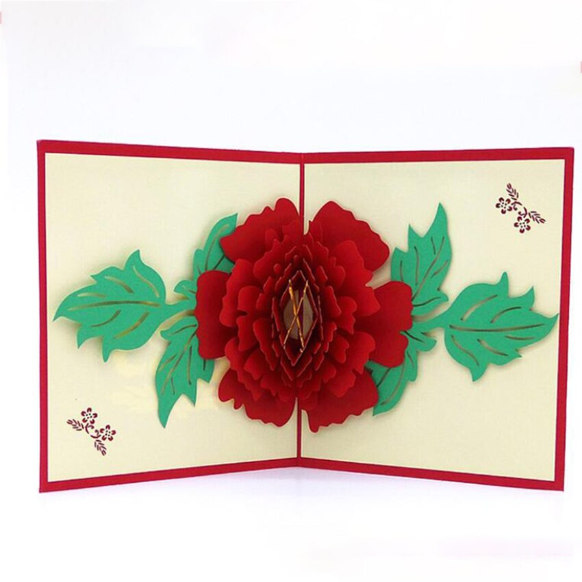 1 Set Pop-Up Teacher's Day Greeting Cards Postcard, 3D Peony Card Invitation Card With Envelope For Birthday Valentines Day: Red