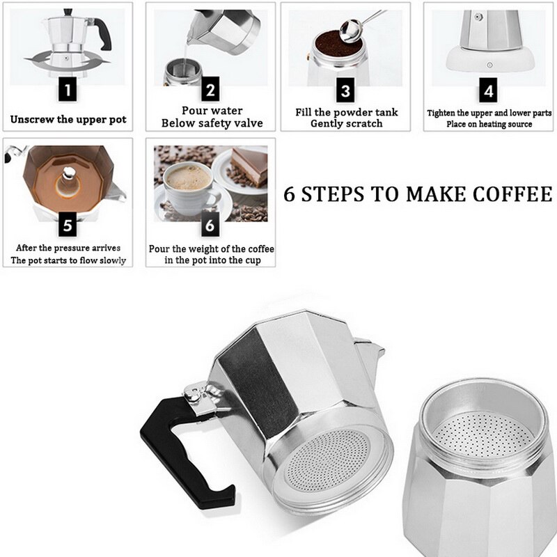 Aluminum Mocha Latte Coffee Maker Moka Espresso Cafeteira Percolator Pot 1cup/2cup/3cup/6cup/9cup/12cup Stovetop Coffee Maker
